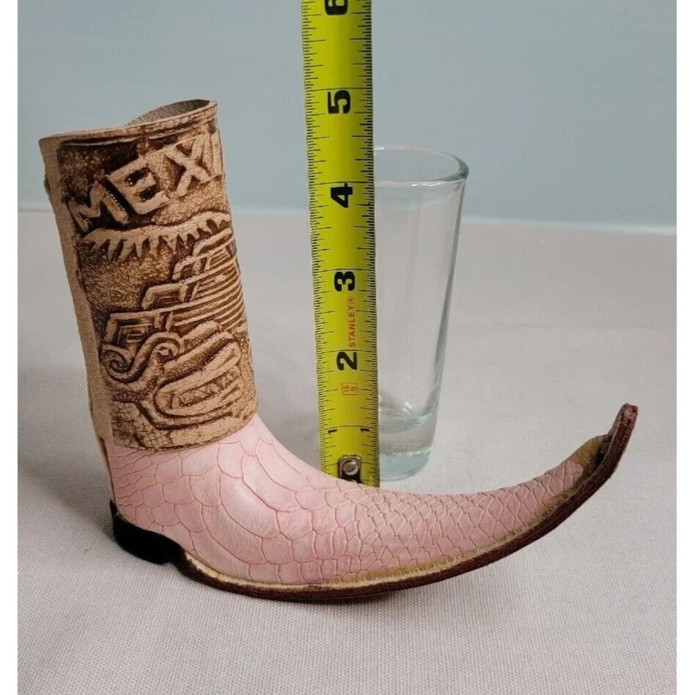 mexican mini leather wrapped boot tequila shots shaped like boot Pink And Brown